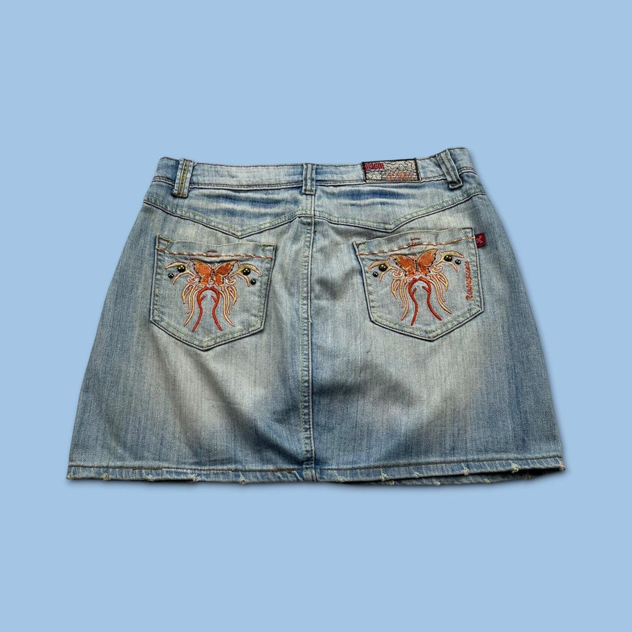 VINTAGE Y2K REMINISCENCE DENIM EMBROIDERED MINI SKIRT BLUE