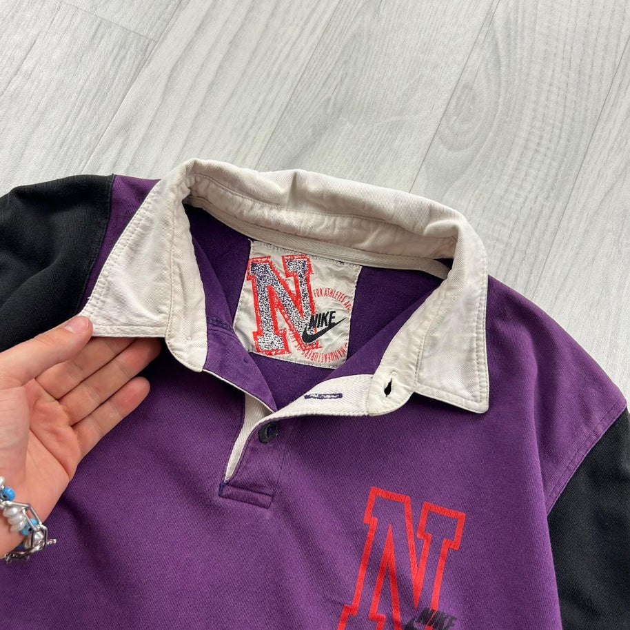 VINTAGE Y2K NIKE LONG SLEEVE RUGBY POLO SHIRT PURPLE / BLACK