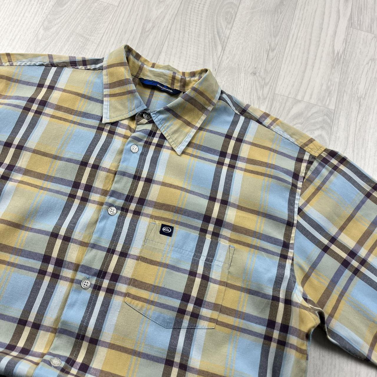 VINTAGE Y2K QUIKSILVER CHECKERED SHORT SLEEVE SHIRT BLUE YELLOW