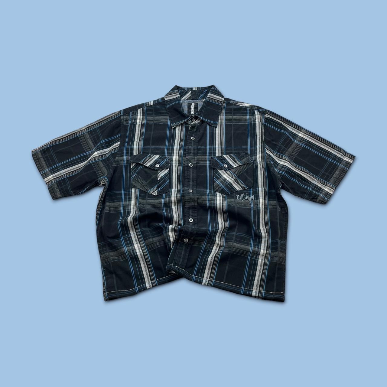 VINTAGE 00s BILLABONG CHECKERED CROPPED SHORT SLEEVE BUTTON UP SHIRT BLACK