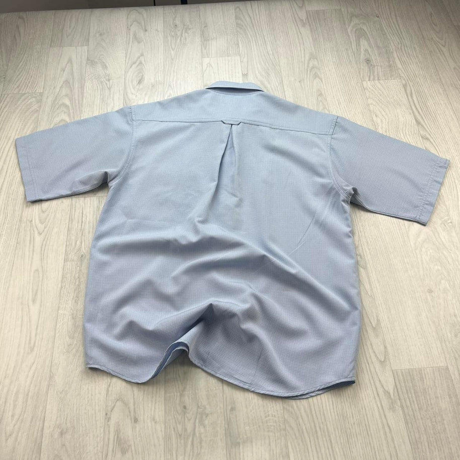 VINTAGE 00s MAMMUT GINGHAM SHORT SLEEVE BUTTON UP SHIRT LIGHT BLUE