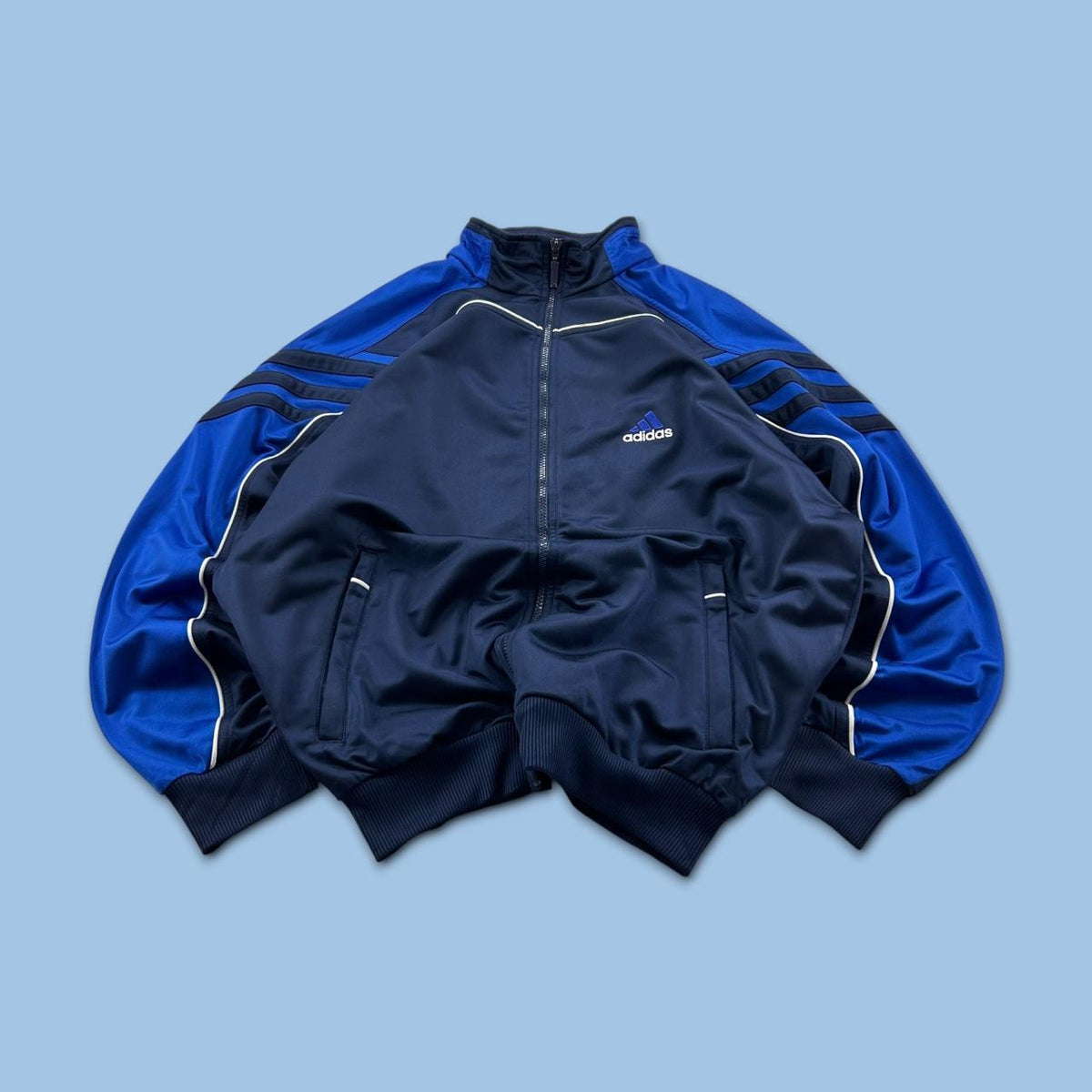 VINTAGE 90s ADIDAS ZIP UP TRACK JACKET NAVY / BLUE