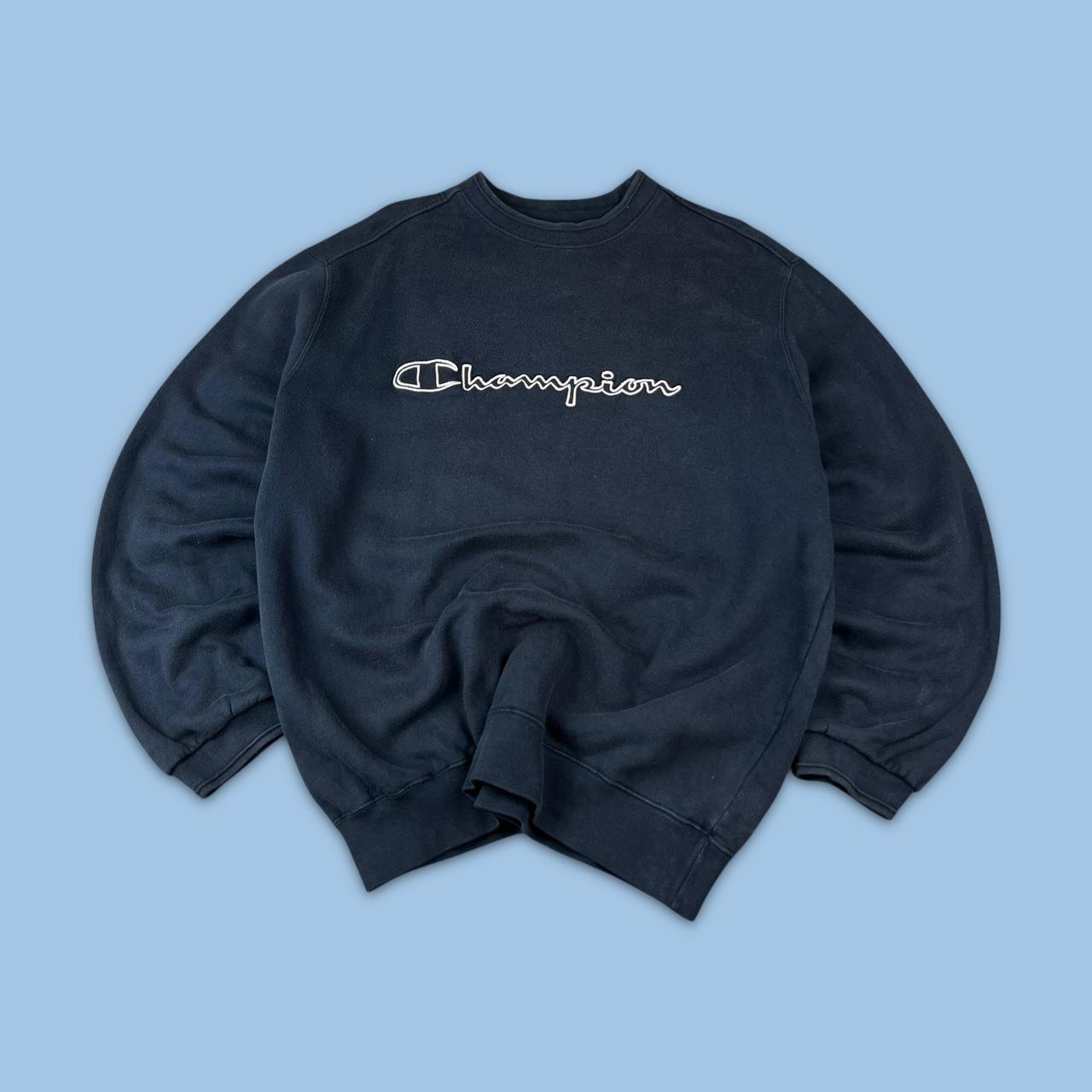VINTAGE Y2K CHAMPION SPELL OUT BOXY SWEATSHIRT NAVY