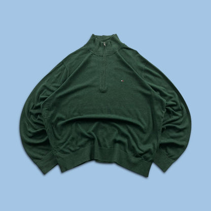 VINTAGE Y2K TOMMY HILFIGER QUARTER ZIP KNITTED JUMPER GREEN
