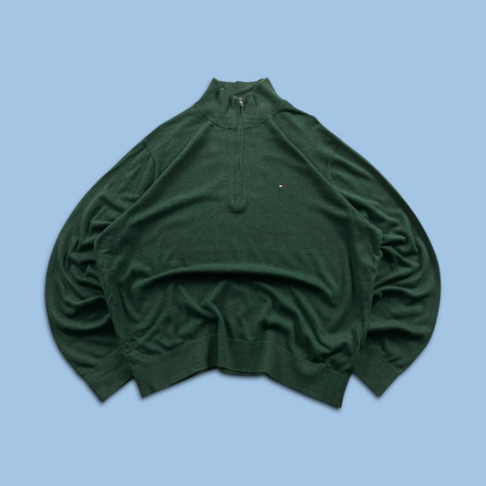 VINTAGE Y2K TOMMY HILFIGER QUARTER ZIP KNITTED JUMPER GREEN
