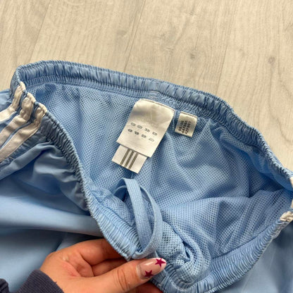 VINTAGE Y2K ADIDAS SIDE STRIPE BAGGY TRACKSUIT BOTTOMS BABY BLUE WHITE (M)