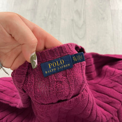 VINTAGE Y2K POLO RALPH LAUREN CHUNKY CABLE KNITTED JUMPER BURGUNDY
