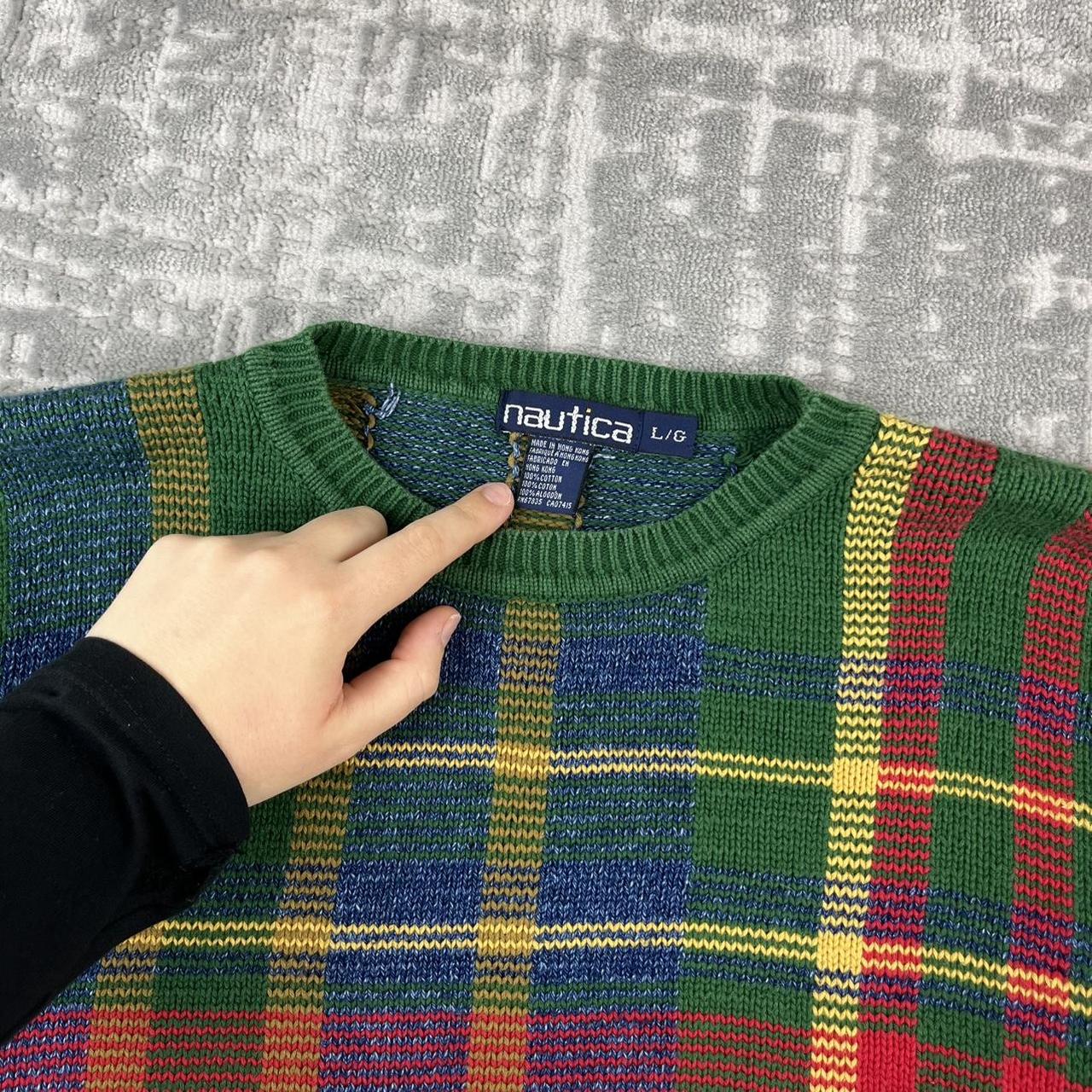VINTAGE 90s NAUTICA PATTERN CHUNKY ESSENTIAL KNITTED JUMPER GREEN