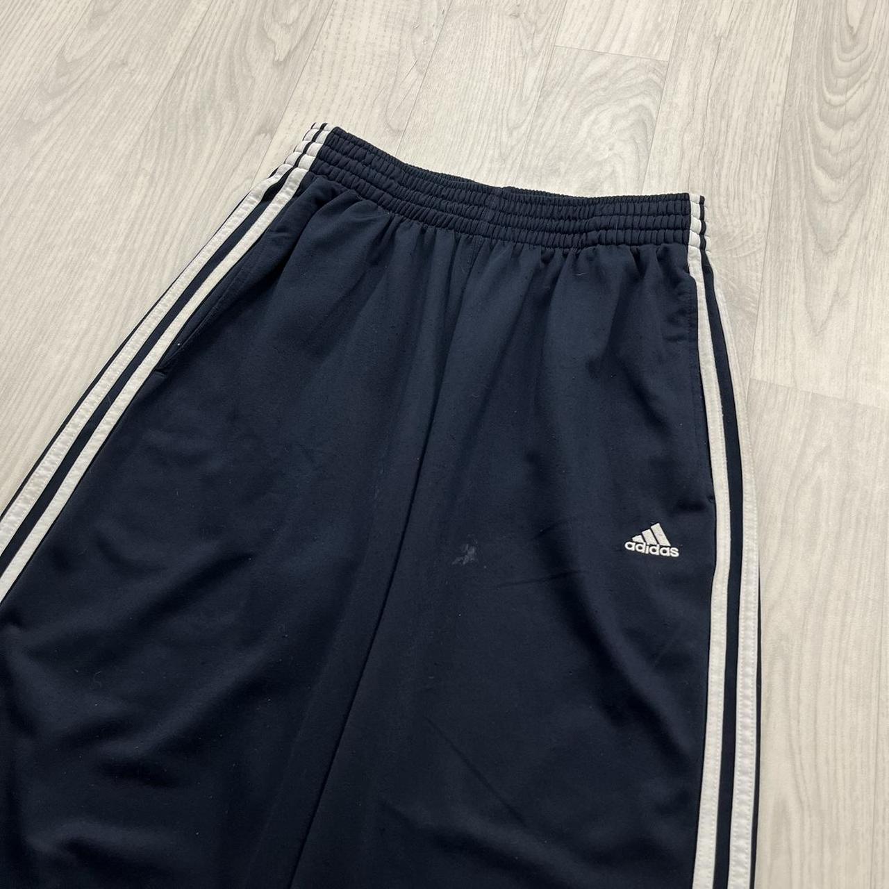 VINTAGE Y2K ADIDAS SIDE STRIPE BAGGY TRACKSUIT BOTTOMS NAVY WHITE (M)