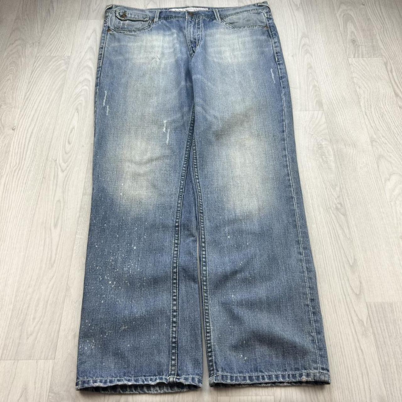 VINTAGE Y2K AKOO BAGGY EMBROIDERED JEANS BLUE
