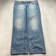 VINTAGE Y2K AKOO BAGGY EMBROIDERED JEANS BLUE