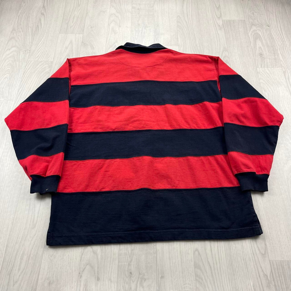 VINTAGE Y2K STRIPED LONG SLEEVE RUGBY POLO SHIRT RED NAVY