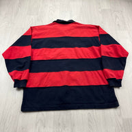 VINTAGE Y2K STRIPED LONG SLEEVE RUGBY POLO SHIRT RED NAVY