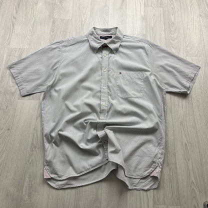 VINTAGE Y2K TOMMY HILFIGER STRIPED SHORT SLEEVE SHIRT WHITE