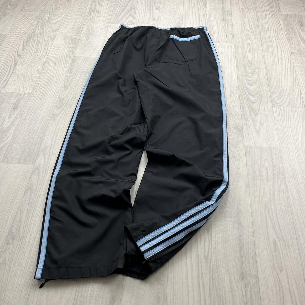 VINTAGE Y2K ADIDAS SIDE STRIPE BAGGY TRACKSUIT BOTTOMS BLACK BLUE (M)