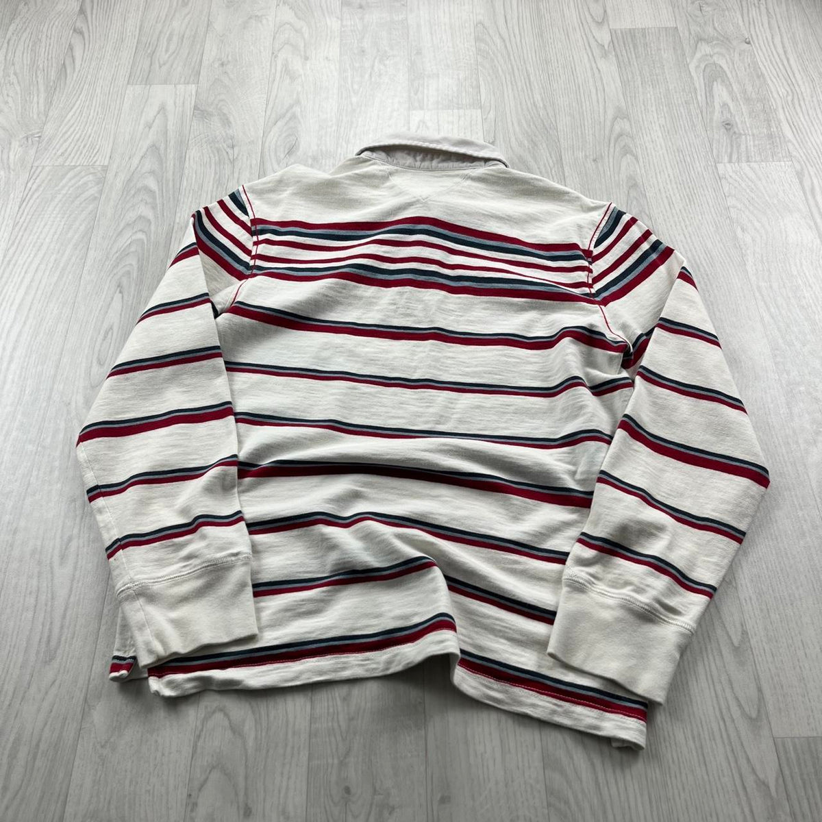 VINTAGE Y2K TOMMY HILFIGER STRIPED LONG SLEEVE RUGBY POLO SHIRT WHITE