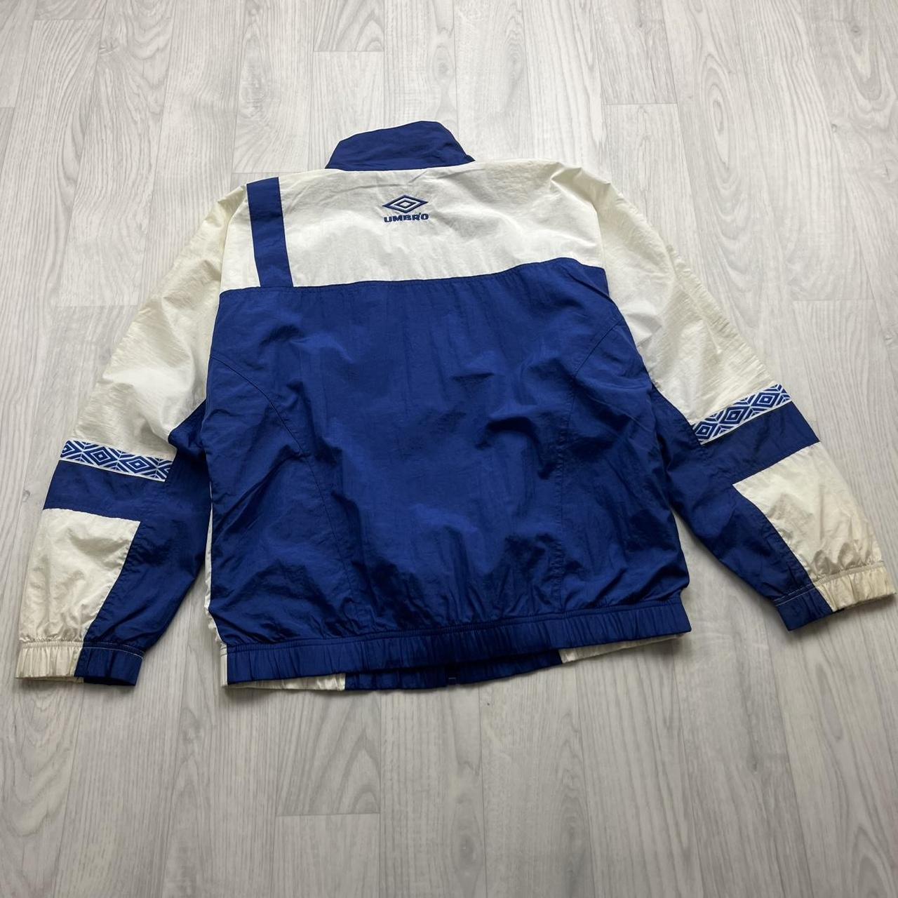 VINTAGE 90s UMBRO WINDBREAKER TRACK JACKET WHITE BLUE