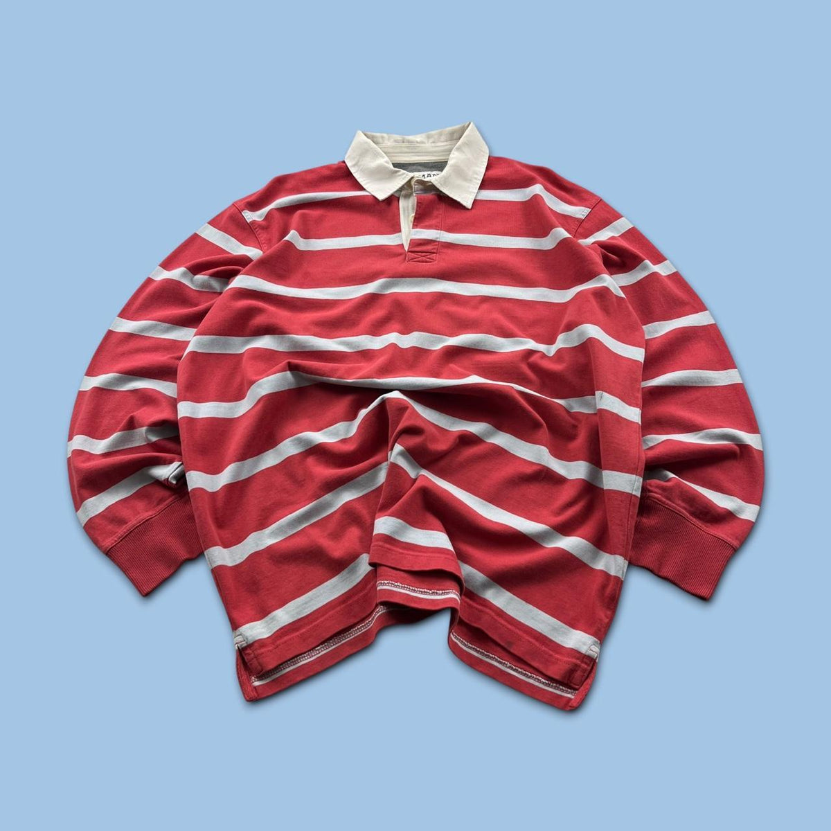 VINTAGE Y2K GAZMAN STRIPED LONG SLEEVE RUGBY POLO SHIRT RED