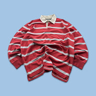 VINTAGE Y2K GAZMAN STRIPED LONG SLEEVE RUGBY POLO SHIRT RED