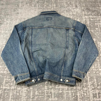 VINTAGE 00s QUIKSILVER BUTTON UP UTILITY DENIM JACKET BLUE