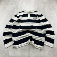 VINTAGE Y2K STRIPED LONG SLEEVE RUGBY POLO SHIRT BLACK / WHITE