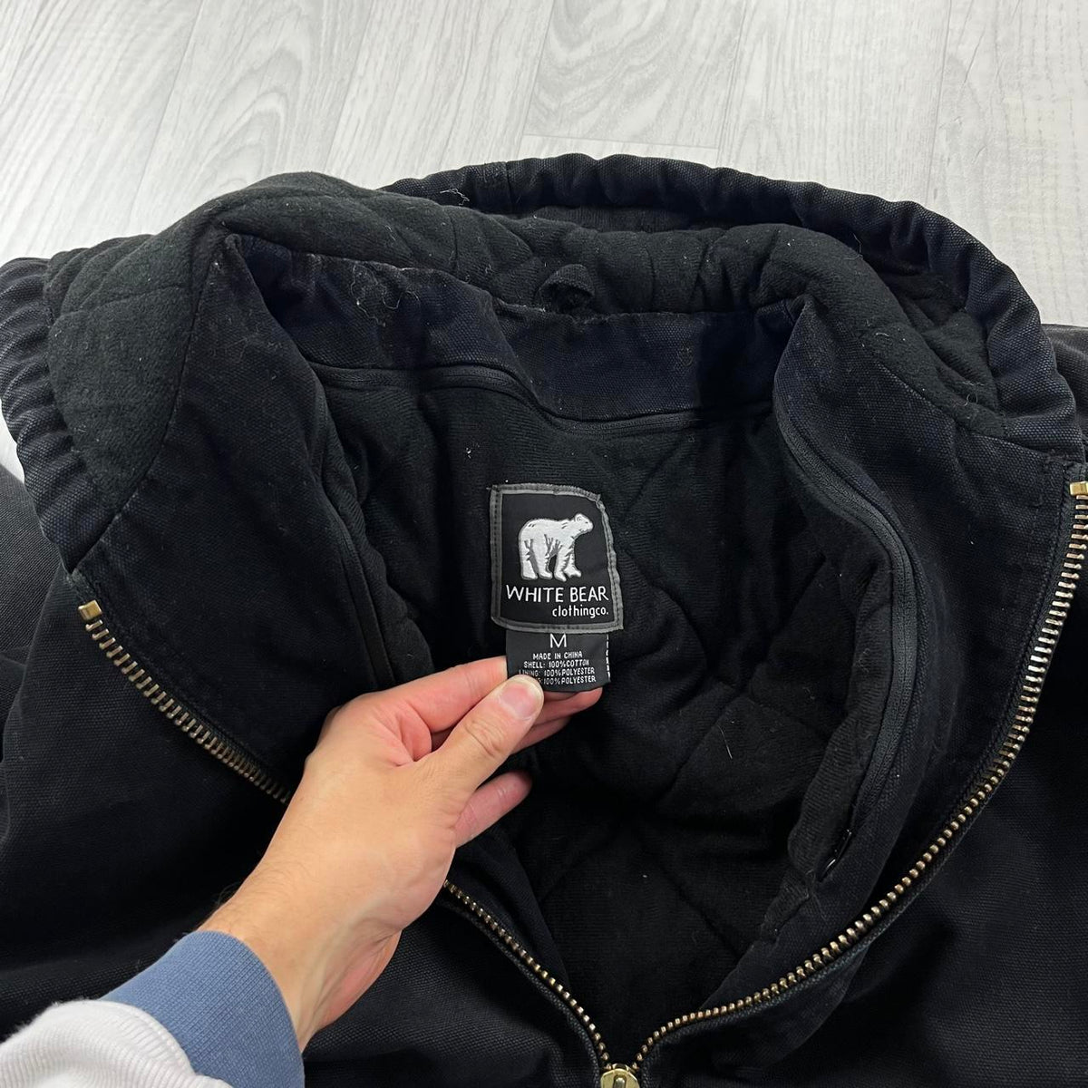 VINTAGE Y2K PADDED HOODED WORKWEAR BOMBER JACKET BLACK