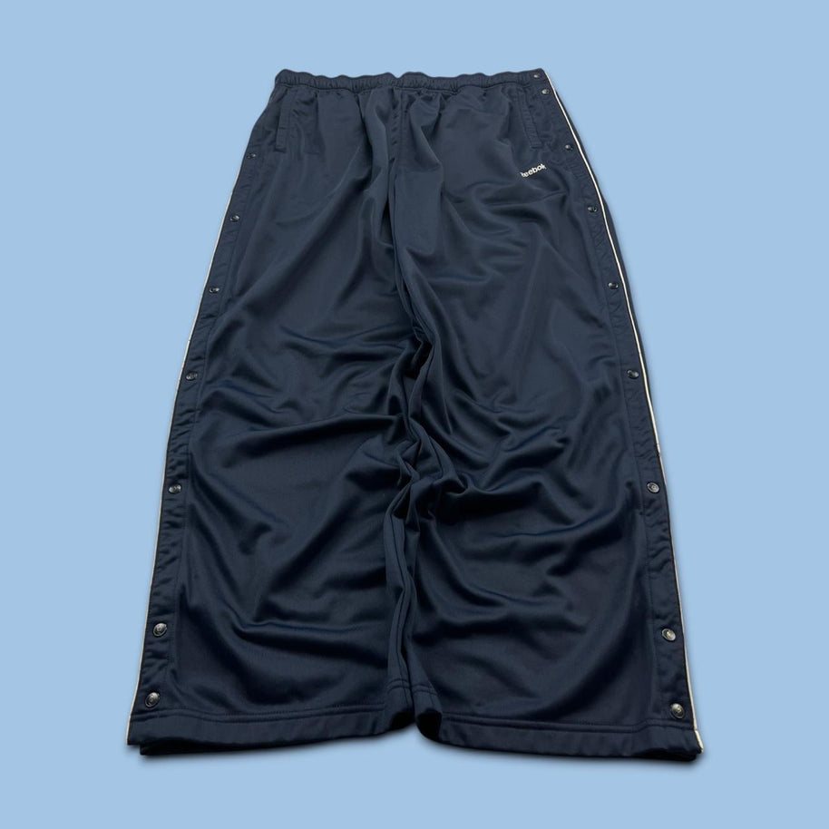 VINTAGE Y2K REEBOK WIDE LEG POPPER TRACKSUIT BOTTOMS NAVY