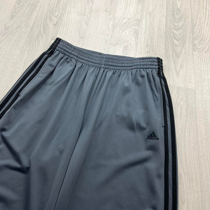 VINTAGE Y2K ADIDAS SIDE STRIPE BAGGY WIDE LEG TRACKSUIT BOTTOMS GREY BLACK (XL)