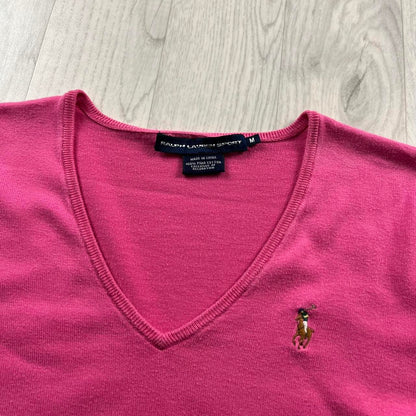 VINTAGE Y2K POLO RALPH LAUREN V NECK KNITTED JUMPER PINK