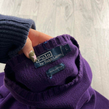 VINTAGE Y2K POLO RALPH LAUREN CHUNKY KNITTED JUMPER PURPLE
