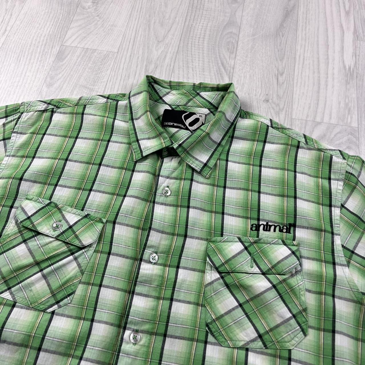 VINTAGE Y2K ANIMAL CHECKERED SHORT SLEEVE SHIRT GREEN