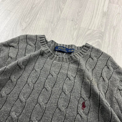 VINTAGE Y2K POLO RALPH LAUREN CHUNKY CABLE KNITTED JUMPER GREY
