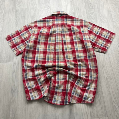 VINTAGE Y2K TOMMY HILFIGER PLAID SHORT SLEEVE BUTTON UP SHIRT RED