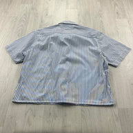 VINTAGE 00s TOMMY HILFIGER STRIPED CROPPED SHORT SLEEVE BUTTON UP SHIRT BLUE