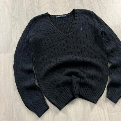 VINTAGE Y2K RALPH LAUREN CHUNKY CABLE KNITTED JUMPER BLACK