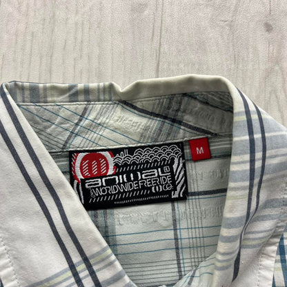 VINTAGE Y2K ANIMAL PLAID SHORT SLEEVE BUTTON SHIRT WHITE / BLUE