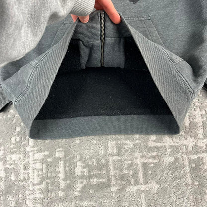 VINTAGE Y2K QUIKSILVER GRAPHIC FLEECE LINED ZIP UP HOODIE GREY