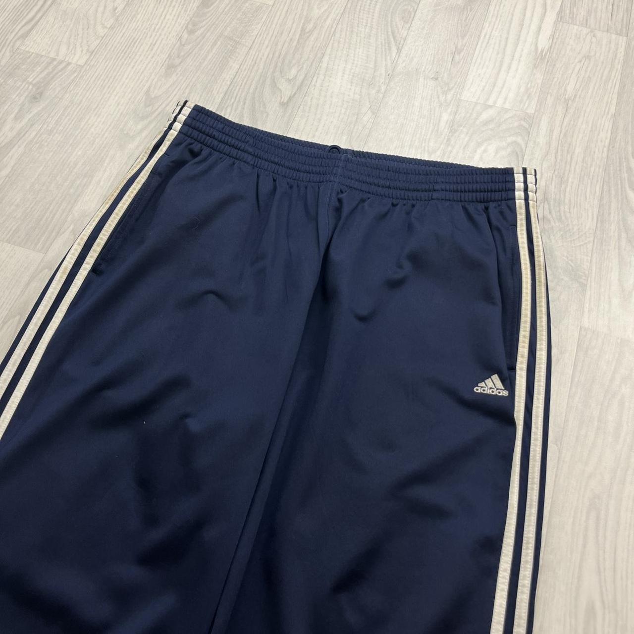 VINTAGE Y2K ADIDAS SIDE STRIPE BAGGY TRACKSUIT BOTTOMS NAVY