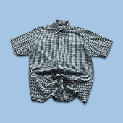 VINTAGE Y2K NAUTICA CHECKERED SHORT SLEEVE BUTTON UP SHIRT NAVY BLUE
