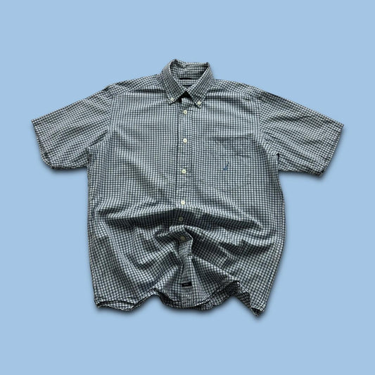 VINTAGE Y2K NAUTICA CHECKERED SHORT SLEEVE BUTTON UP SHIRT NAVY BLUE