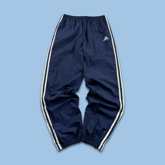 VINTAGE 90s ADIDAS BAGGY SHELL TRACKSUIT BOTTOMS NAVY (M)