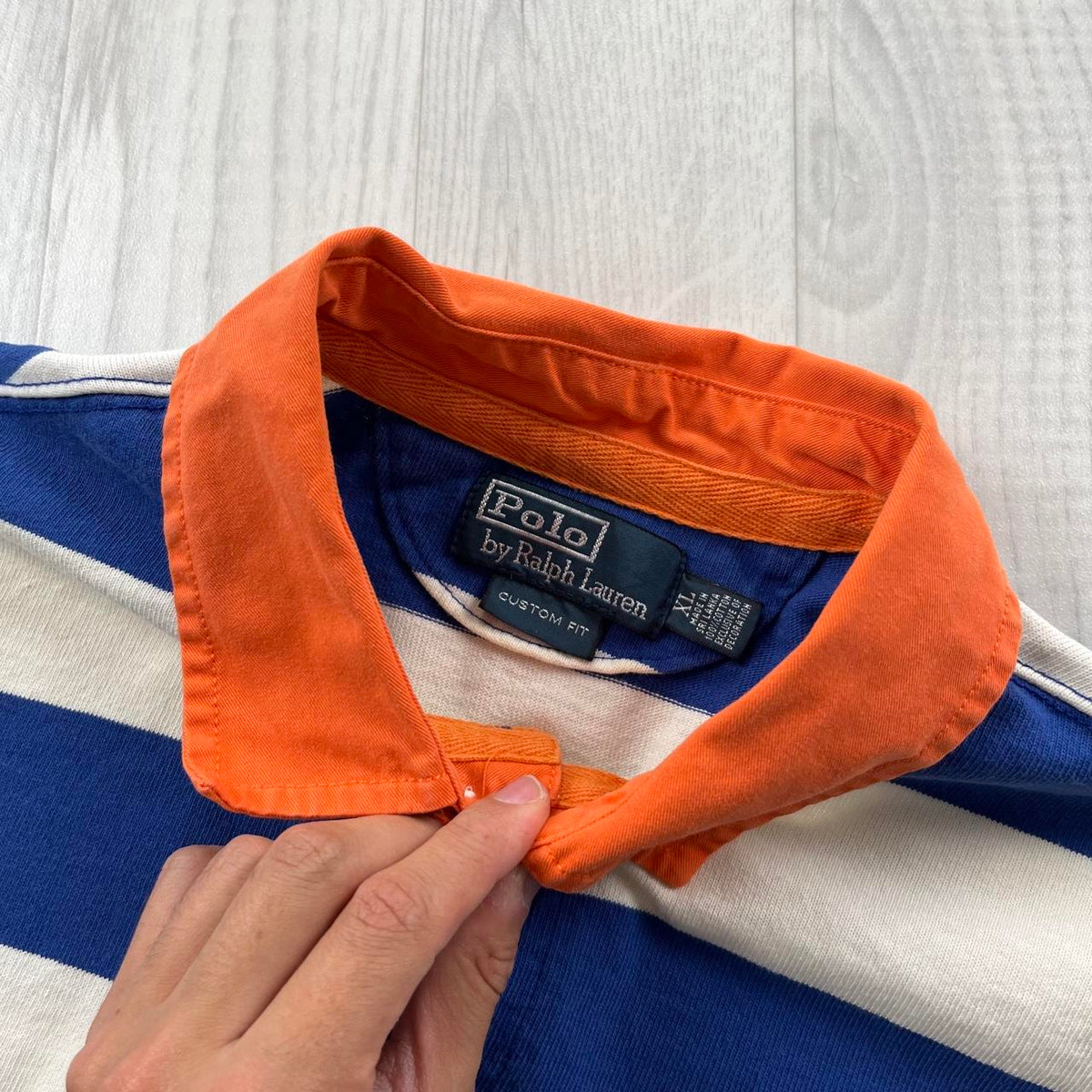 VINTAGE Y2K RALPH LAUREN STRIPED LONG SLEEVE RUGBY POLO SHIRT BLUE / WHITE