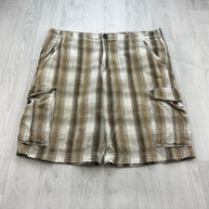 VINTAGE Y2K NO BOUNDARIES BAGGY CHECKERED PLAID CARGO SHORTS BEIGE