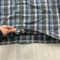 VINTAGE 00s COLUMBIA GINGHAM CROPPED SHORT SLEEVE BUTTON UP SHIRT BLUE / GREY