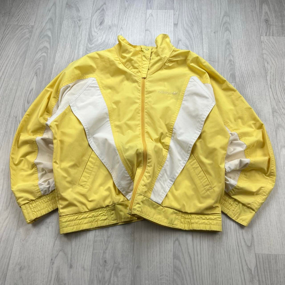 VINTAGE 90s ADIDAS PANELLED WINDBREAKER JACKET YELLOW