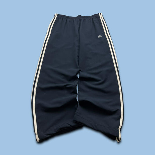VINTAGE Y2K ADIDAS SIDE STRIPE BAGGY TRACKSUIT BOTTOMS NAVY WHITE (L)