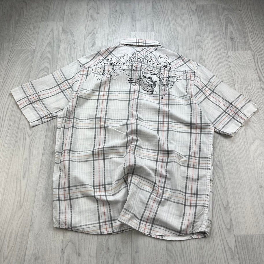 VINTAGE 00s BILLABONG GINGHAM CHECKERED SHORT SLEEVE BUTTON UP SHIRT WHITE