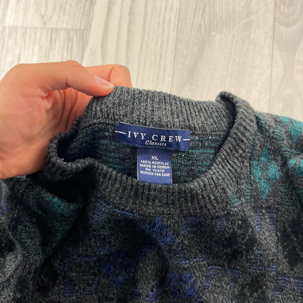 VINTAGE 90s PATTERN KNITTED JUMPER CHARCOAL GREY