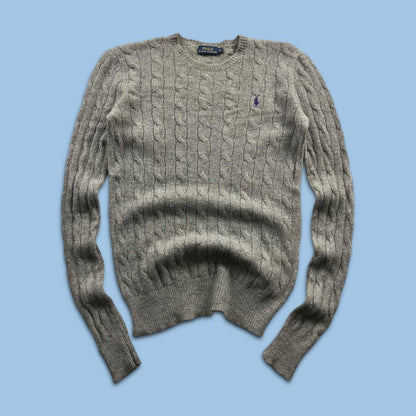 VINTAGE Y2K POLO RALPH LAUREN CHUNKY CABLE KNITTED JUMPER GREY