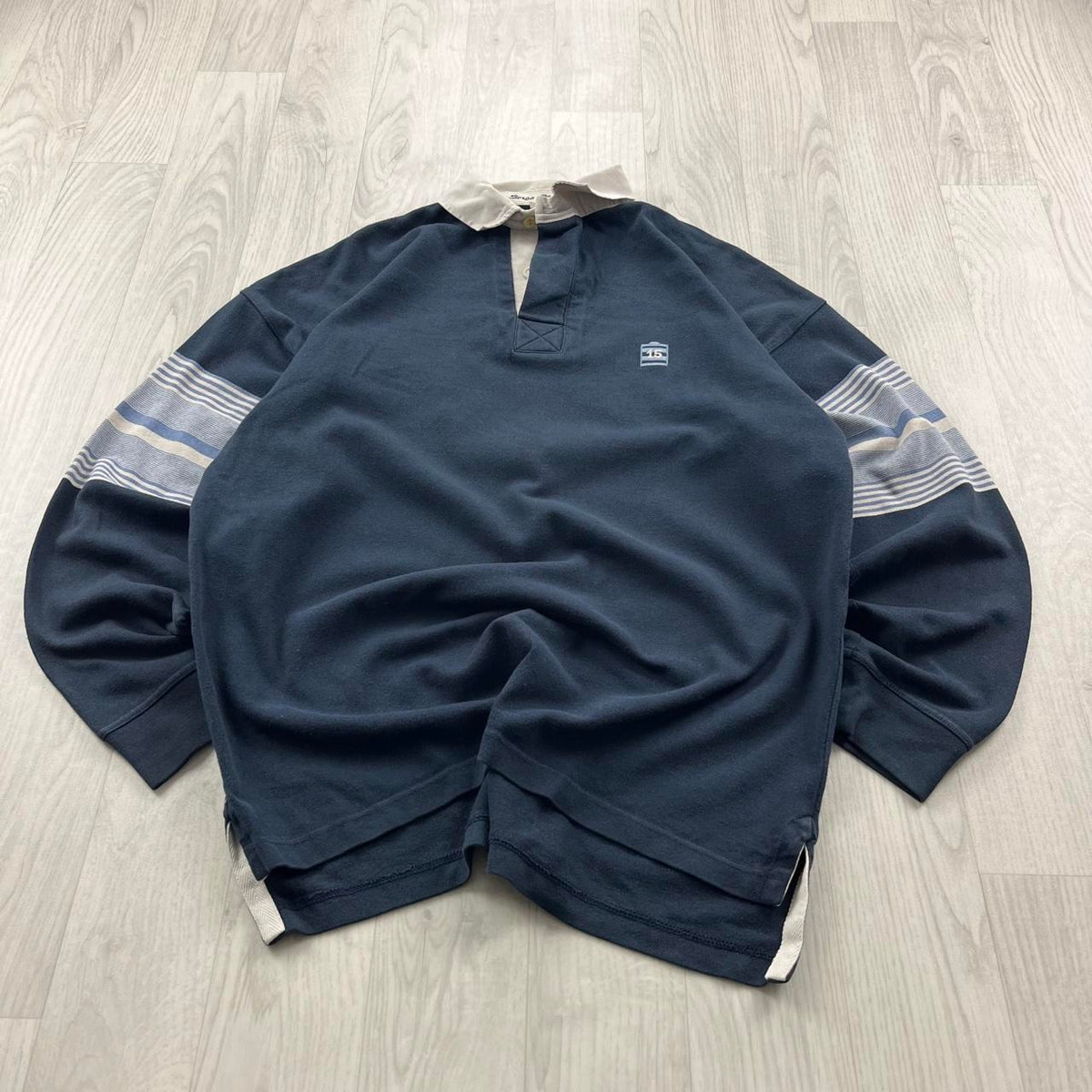 VINTAGE Y2K SERGE BLANCO HEAVY LONG SLEEVE RUGBY POLO SHIRT NAVY